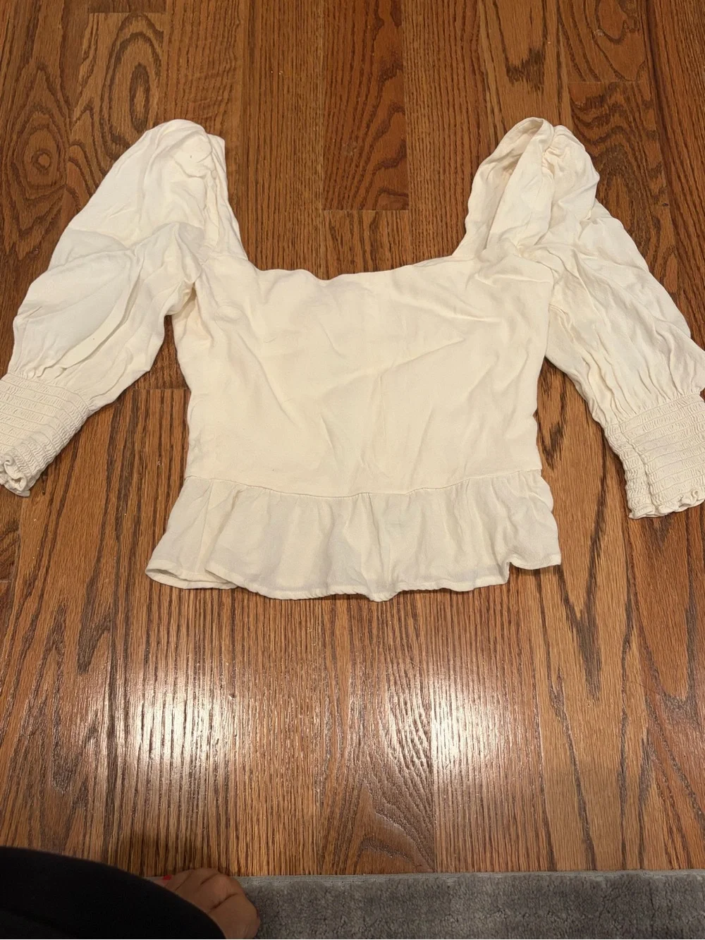 Reformation Cream Puff-Sleeve Peplum Button-Front Top